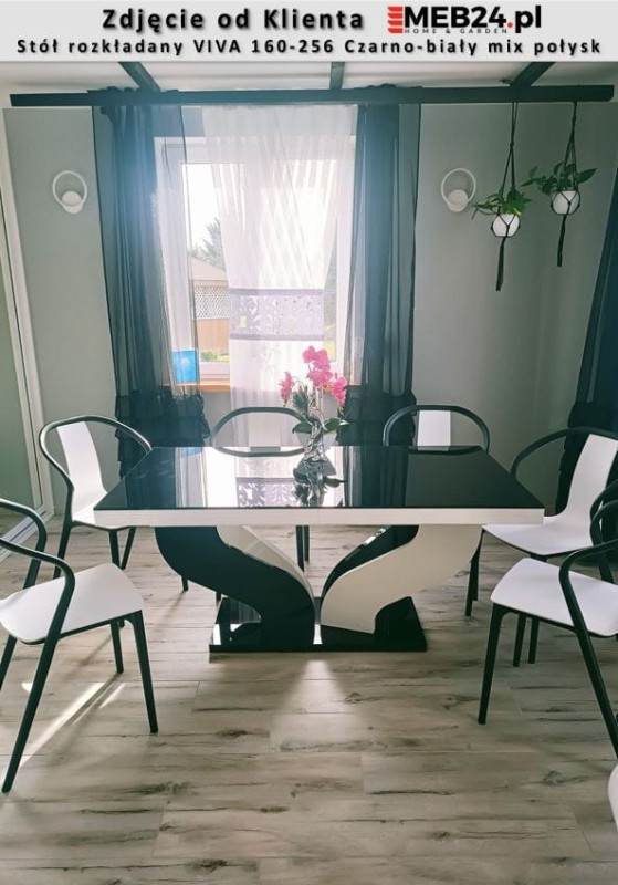 Stół rozkładany VIVA 160-256 Czarno-biały mix połysk  - zdjęcie od klienta