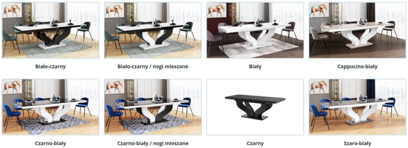 Stół rozkładany VIVA 160-256 Czarno-biały mix połysk