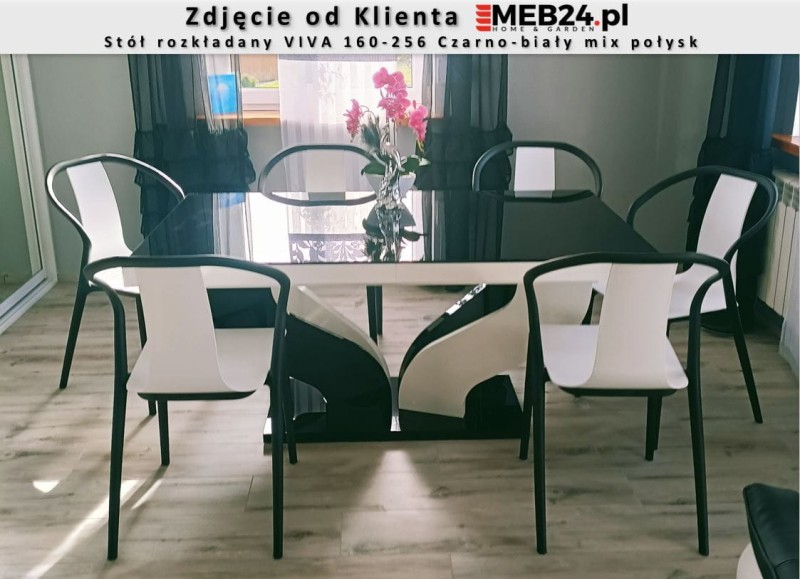 Stół rozkładany VIVA 160-256 Czarno-biały mix połysk  - zdjęcie od klienta