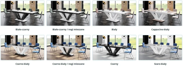 Stół rozkładany VIVA 2 160-256 biało-czarny połysk