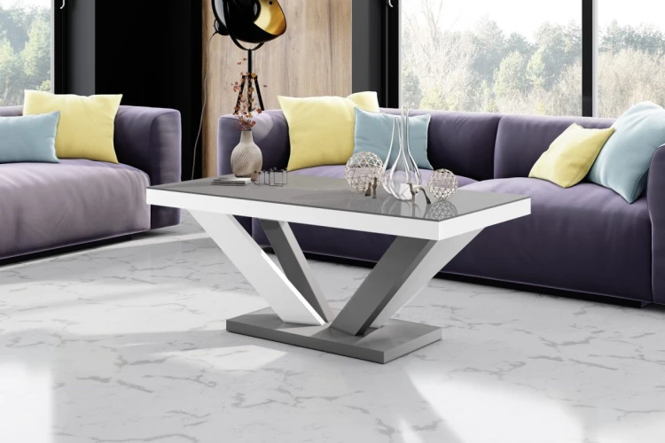 Ława VIVA 2 MINI 120 cm Szaro biały połysk nogi mieszane