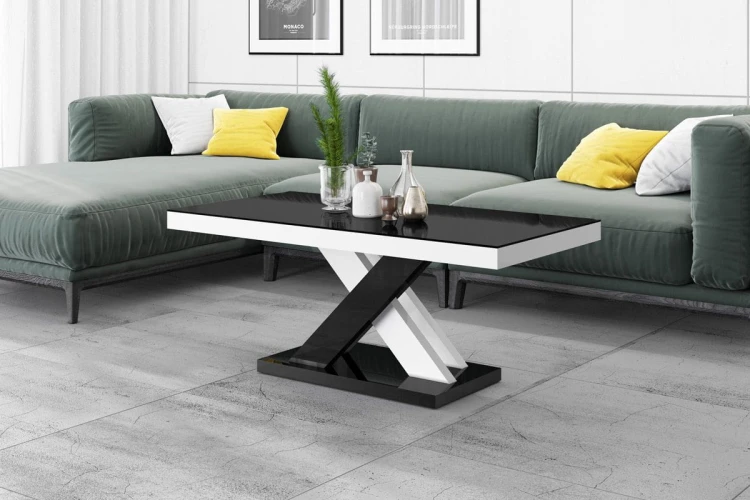 Ława XENON LUX MINI 120 cm Czarno-biały połysk mieszane nogi