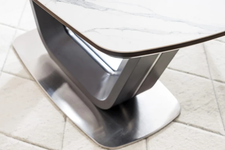 Stół rozkładany Armani Ceramic 160x220 biały/czarny mat efekt marmuru