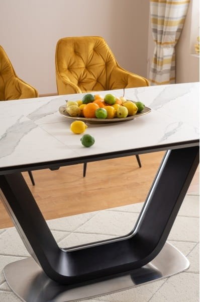 Stół rozkładany Armani Ceramic 160x220 biały/czarny mat efekt marmuru