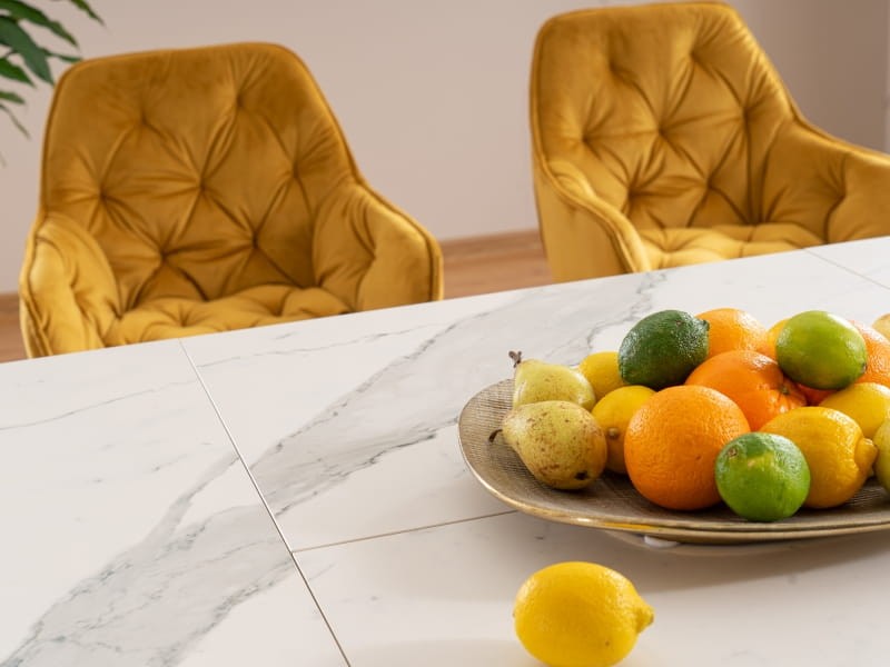 Stół rozkładany Armani Ceramic 160x220 biały/czarny mat efekt marmuru