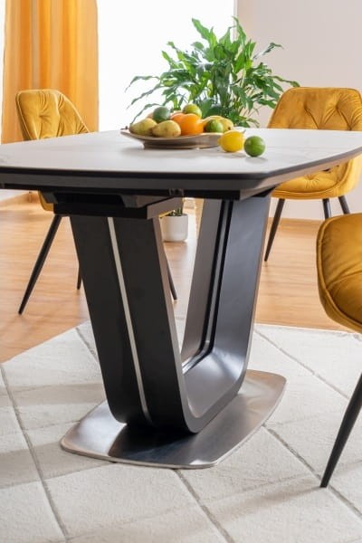 Stół rozkładany Armani Ceramic 160x220 biały/czarny mat efekt marmuru