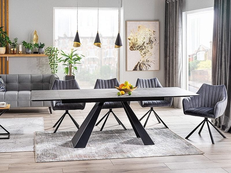 Stół rozkładany Salvadore Ceramic 160-240 cm szary efekt marmuru/czarny mat