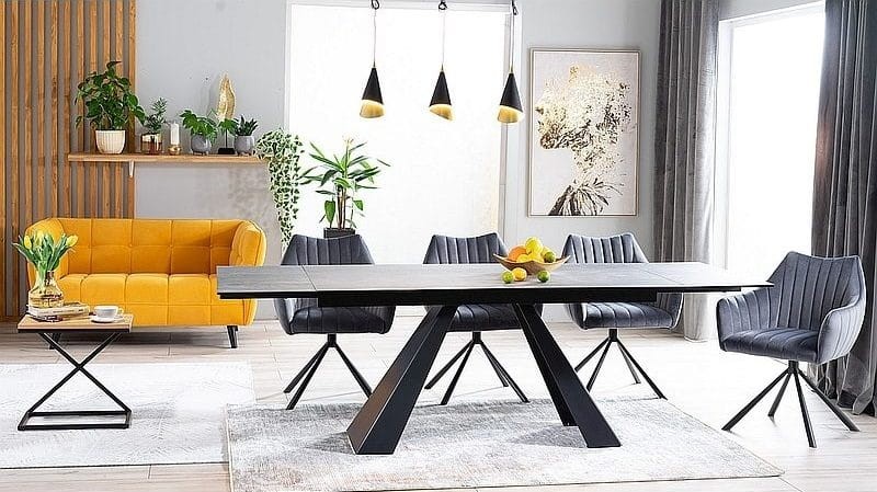 Stół rozkładany Salvadore Ceramic 160-240 cm szary efekt marmuru/czarny mat