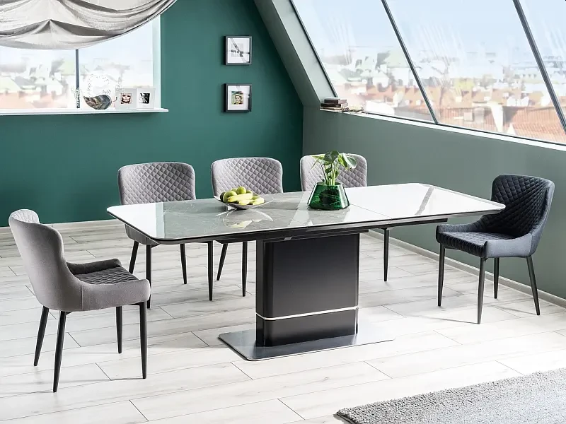 Stół rozkładany Pallas Ceramic 160-210 cm szary efekt marmuru/czarny mat