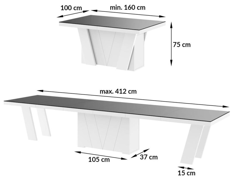Stół rozkładany GRANDE 160-412 biały mat wymiary