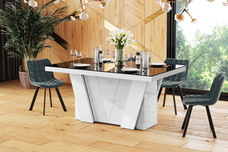 Stół rozkładany GRANDE 160-412 czarno-biały połysk