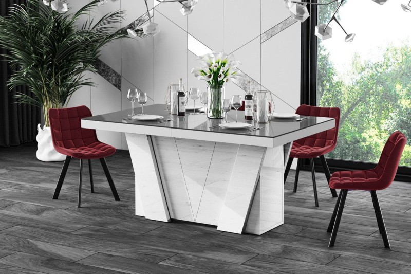 Stół rozkładany GRANDE 160-412 szaro-biały połysk