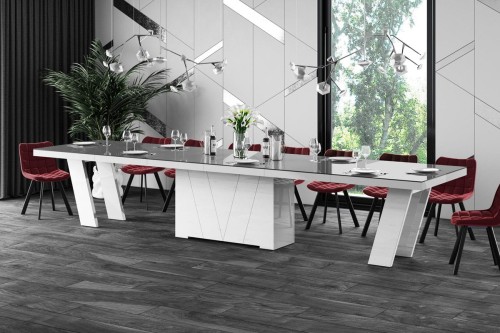 Stół rozkładany GRANDE 160-412 szaro-biały połysk