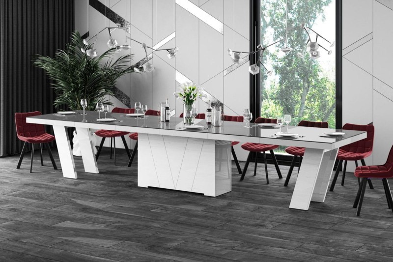 Stół rozkładany GRANDE 160-412 szaro-biały połysk