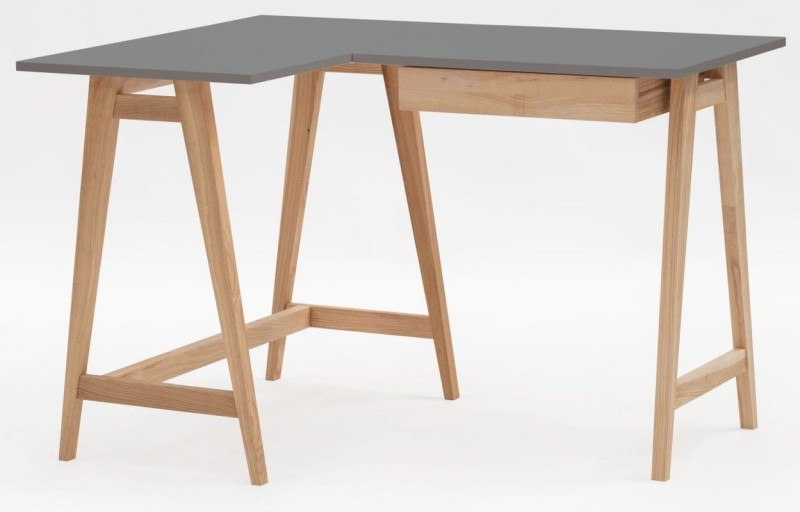 Biurko narożne LUKA jesion z szufladami 115 cm Ciemnoszare LEWE