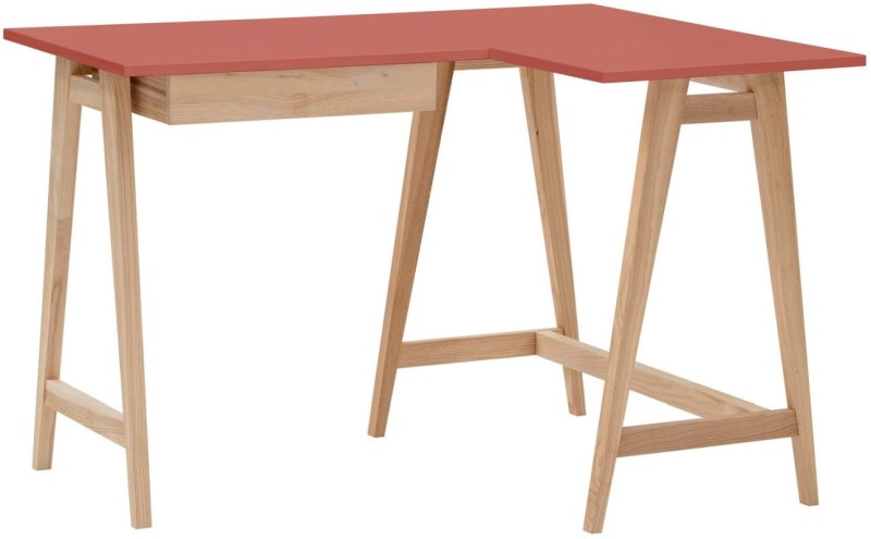 Biurko narożne LUKA jesion z szufladami 115 cm Ciemny Koralowy PRAWE