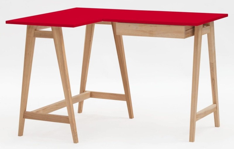 Biurko narożne LUKA jesion z szufladami 115 cm Czerwone LEWE