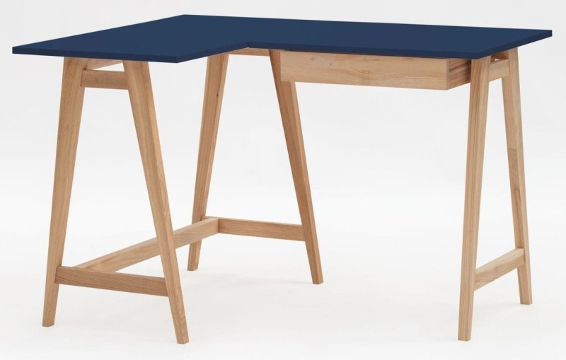 Biurko narożne LUKA jesion z szufladami 115 cm Granatowe LEWE