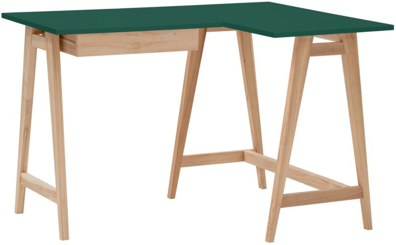 Biurko narożne LUKA jesion z szufladami 115 cm Zielony Butelkowy PRAWE