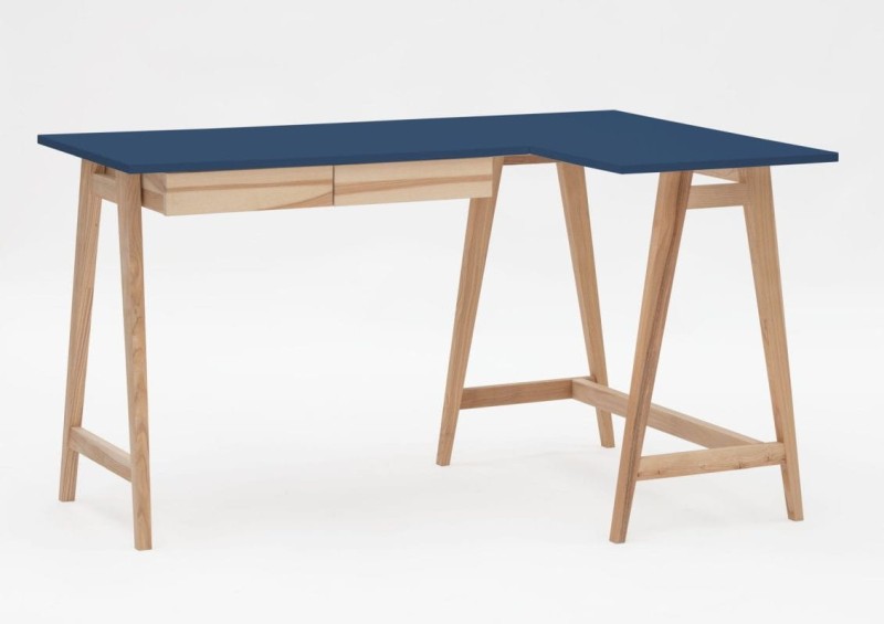 Biurko narożne LUKA jesion z szufladami 135 cm Granatowe PRAWE