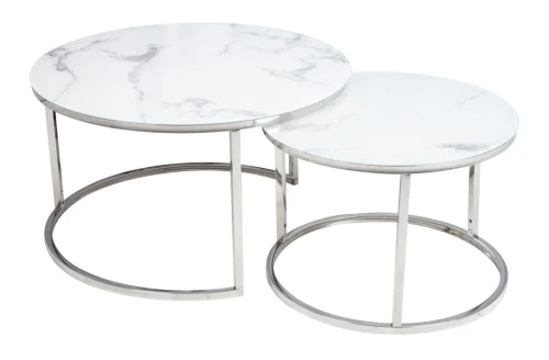 Zestaw stolików Atlanta B biały efekt marmuru/chrom