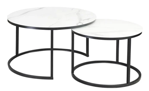 Zestaw stolików Atlanta C biały efekt marmuru/czarny