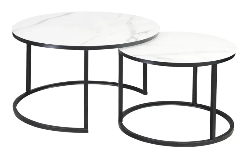 Zestaw stolików Atlanta C biały efekt marmuru/czarny