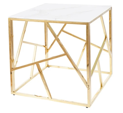 Stolik Escada B II 55x55 cm biały efekt marmuru/złoty