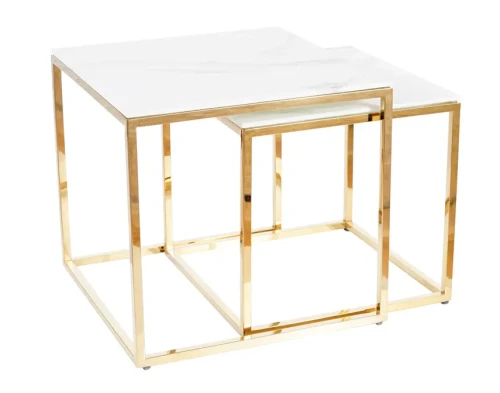 Zestaw stolików Gloria biały efekt marmuru/złoty