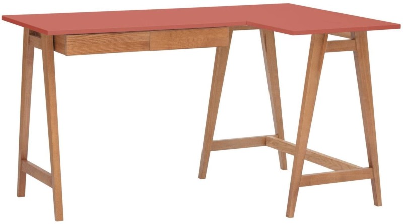 Biurko narożne LUKA dąb z szufladami 135 cm Ciemny Koralowy PRAWE