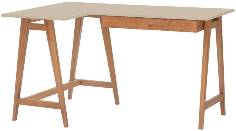 Biurko narożne LUKA dąb z szufladami 135 cm Kawa z Mlekiem Lewe