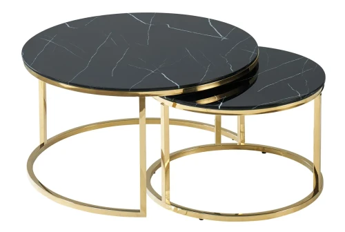 Zestaw stolików Muse czarny efekt marmuru/złoty