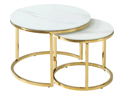 Zestaw stolików Muse II biały efekt marmuru/złoty
