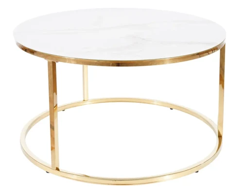 Stolik Sabine biały efekt marmuru/złoty 80 cm