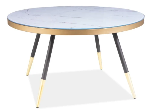 Stolik Vega B biały efekt marmuru/czarny 80 cm