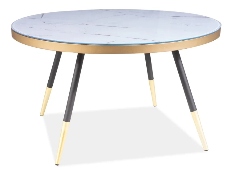 Stolik Vega B biały efekt marmuru/czarny 80 cm