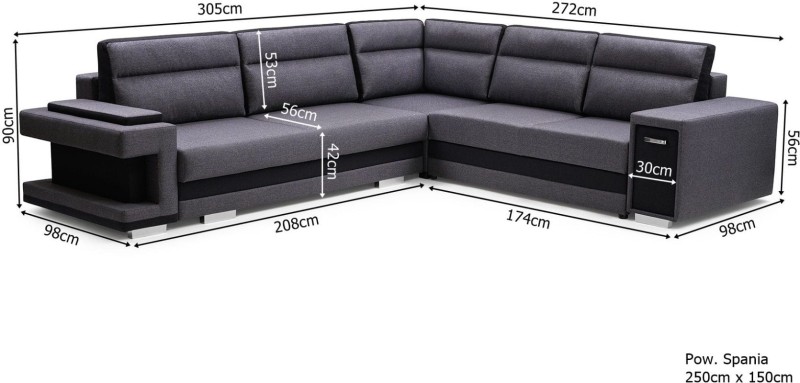 Narożnik tapicerowany rozkładany A2 wymiary