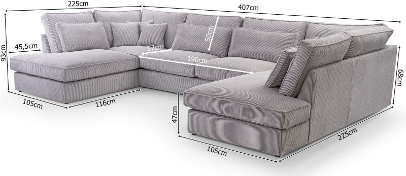 Narożnik tapicerowany Cobra U wymiary