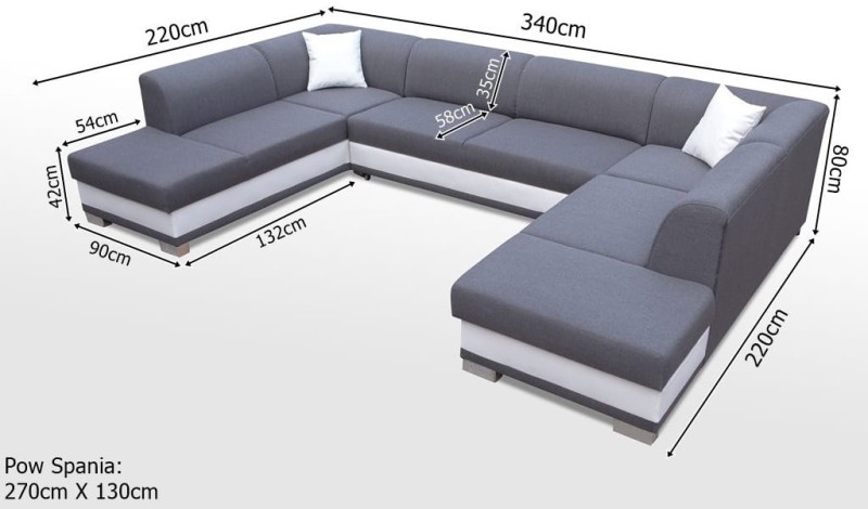 Narożnik tapicerowany rozkładany Darco U wymiary