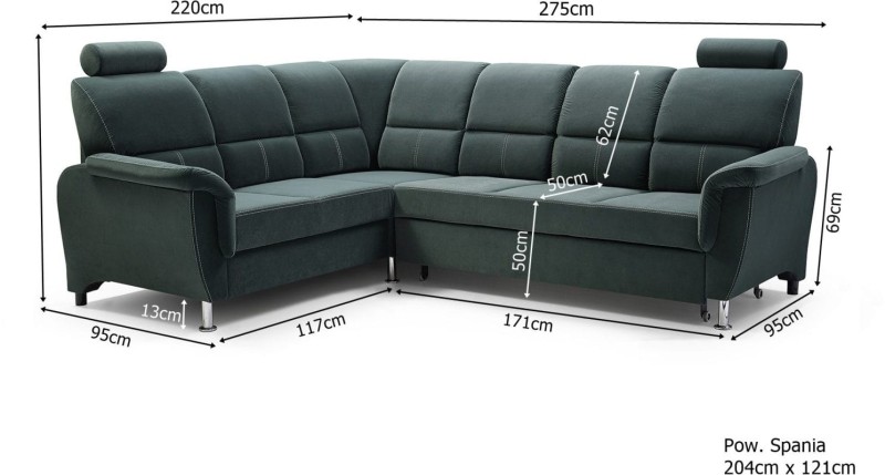 Narożnik tapicerowany rozkładany Diana wymiary