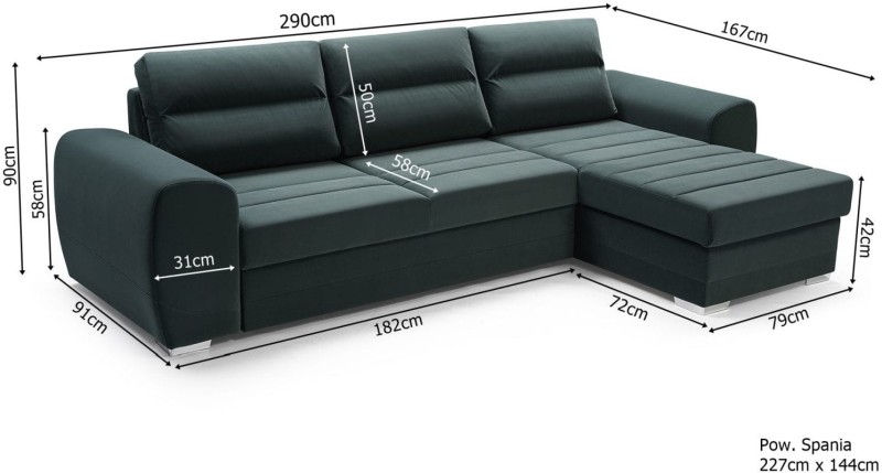 Narożnik tapicerowany rozkładany Kiri wymiary