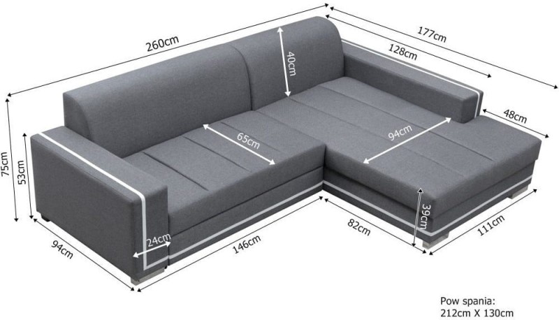 Narożnik tapicerowany rozkładany Martin wymiary