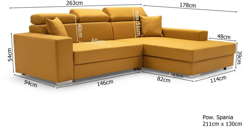 Narożnik tapicerowany rozkładany Mexico De Lux wymiary