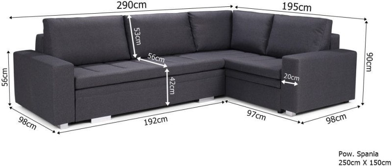 Narożnik tapicerowany rozkładany Tia Wymiary