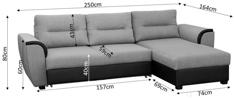 Narożnik tapicerowany rozkładany Tomek wymiary