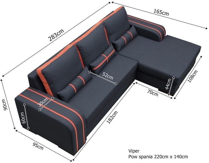 Narożnik tapicerowany rozkładany Viper wymiary