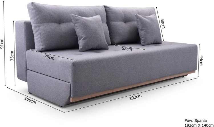 Sofa tapicerowana rozkładana Arena wymiary