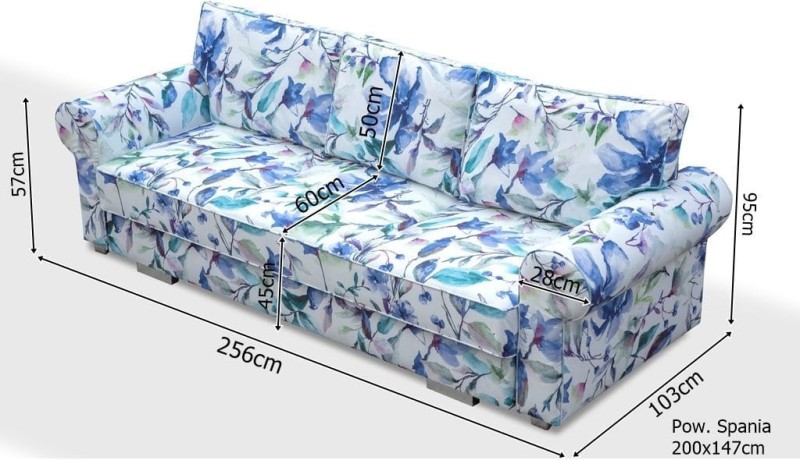 Sofa tapicerowana rozkładana Beza Wymiary