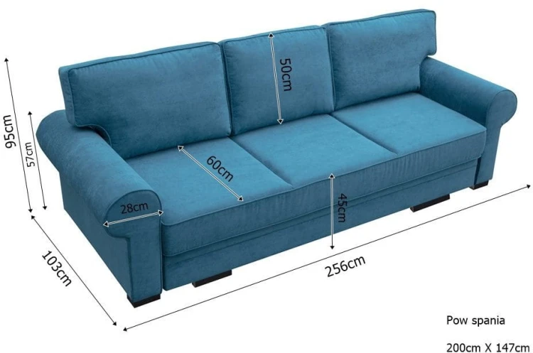 Sofa tapicerowana rozkładana Bukiet  Wymiary