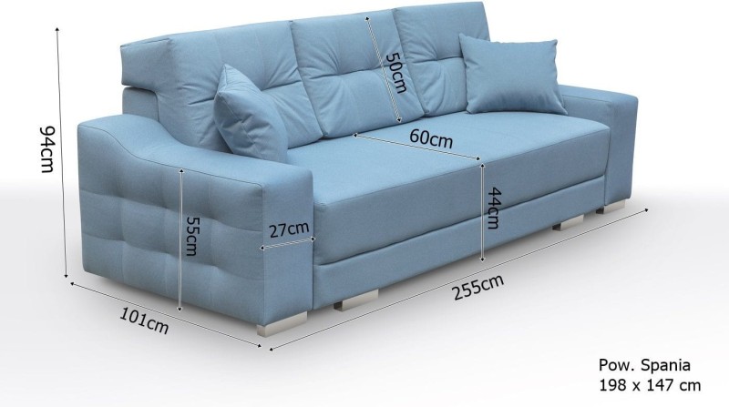 Sofa tapicerowana rozkładana Cypis Novel 09 Wymiary